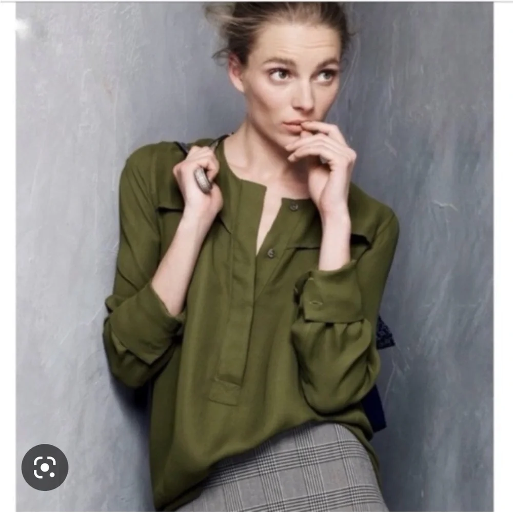 J.crew olive green covered button crepe tunic /8/ - Picture 2 of 7